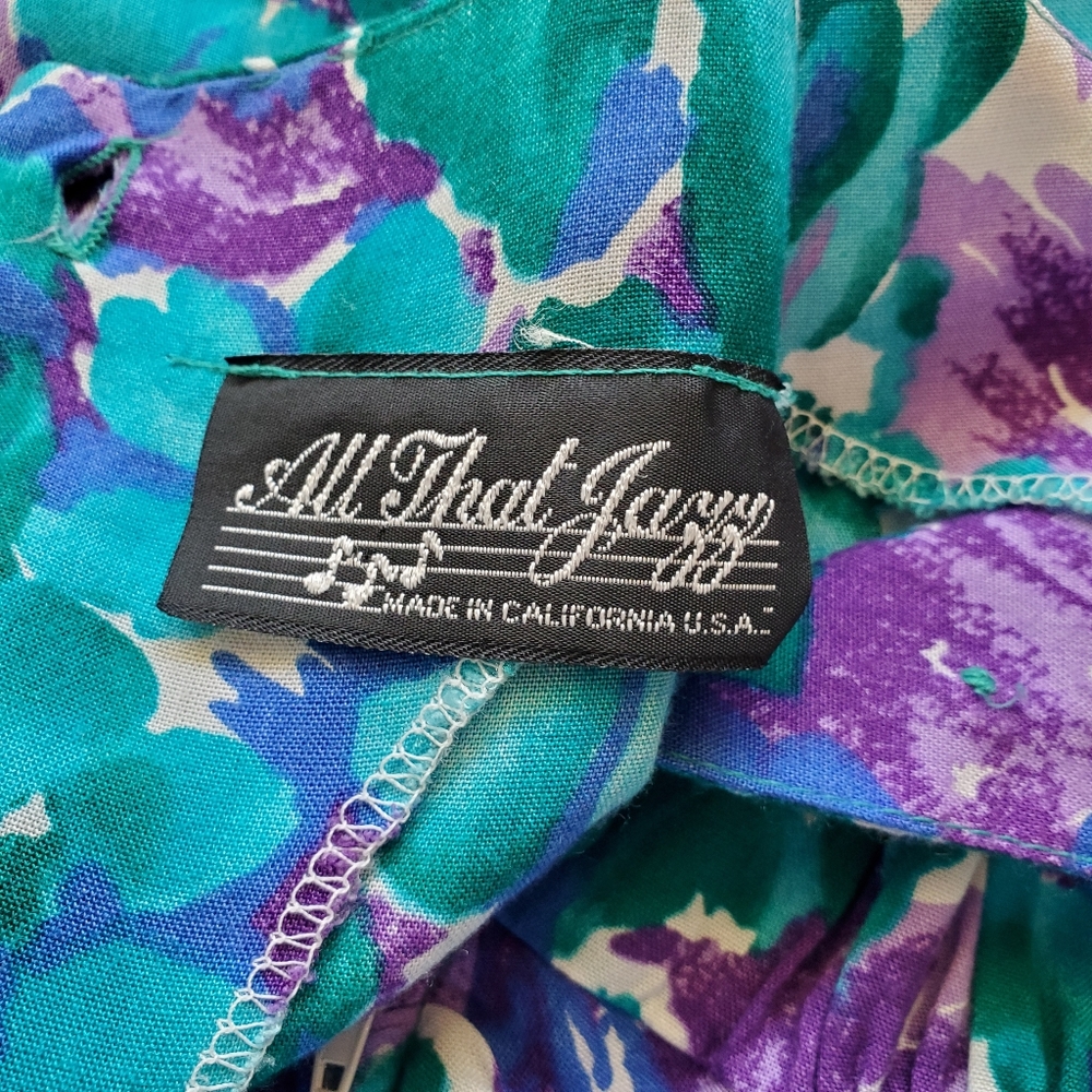 Vintage All That Jazz 1980s Floral Dress Womens XS Ruched Waist Peplum 80s 90s - Picture 4 of 6